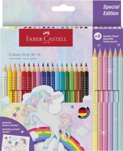 Set de creioane colorate Faber-Castell Unicorn, 24 bucati, cu efecte de acuarela
