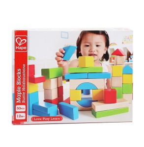 Set de cuburi din lemn Hape 50 piese forme geometrice culori vibrante - Img 6