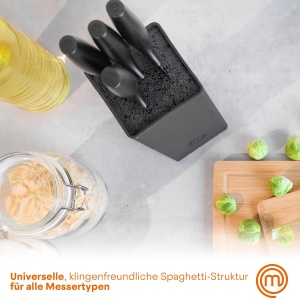 Set de cutite MasterChef cu suport, 5 piese, otel inoxidabil, negru - Img 4