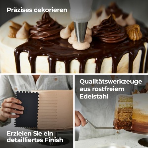 Set de decorare pentru prajituri Kenwood KWSD100, set de decorare pentru prajituri si placinte, inclusiv farfurie pentru prajituri, punga de acoperire, 3 razuitoare pentru aluat, palet unghiular si intins si ferastrau pentru prajituri, otel inoxidabil - Img 4