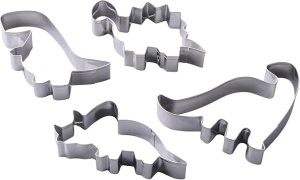 Set de forme de biscuiți Zenker cu dinozauri, oțel inoxidabil, 4 piese - perfecte pentru sesiuni creative de copt cu copiii, se poate spăla în mașina de spălat vase, design modern cu dinozauri, argintiu - Img 2