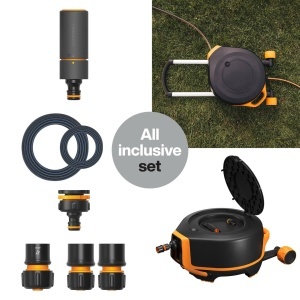 Set de Irigare Fiskars Waterwheel XL, 20 m furtun, 360 rotire, NegruPortocalie - Img 2