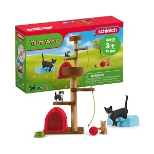 Set de joaca cu animale Schleich Farm World - 15 piese, inclusiv pisici si arbore de zgariere
