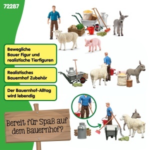 Set de Joaca Ferma Schleich cu 19 Piese, Figurine Esel, Porc si Oaie - Img 3