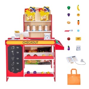 Set de joaca VEVOR din lemn pentru copii cu scanner casa de marcat si accesorii - Img 9