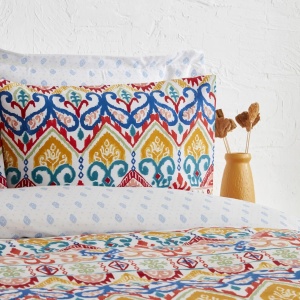 Set de lenjerie de pat KARACA Home Sarah Anderson, 3 piese, 155x220 cm, alb cu imprimeu albastru si roz - Img 5