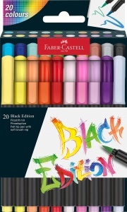Set de Markere Faber-Castell Black Edition, 20 culori vibrante, pensula flexibila