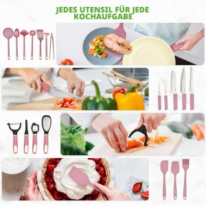 Set de Oale si Tigai NutriChef 54 Piese Antiaderent Roz Inclusiv Utensile de Bucatarie - Img 5