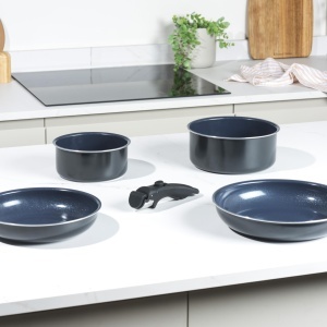 Set de oale si tigai Russell Hobbs 5 piese, ceramica, albastru marin, compatibil inductie - Img 5