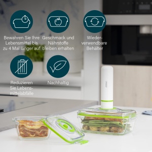 Set de recipiente alimentare din sticla Princess 492985 cu pompa electrica, 2.5W, 0.7L si 1.1L - Img 6