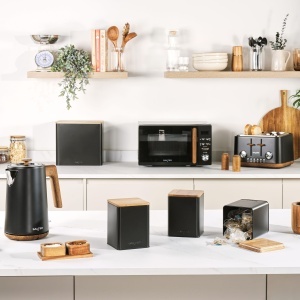 Set de recipiente Salter Toronto, 4 piese, negru mat, cu capac din acacia - Img 6