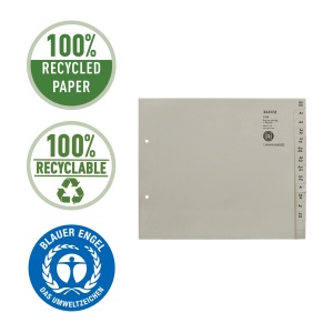 Set de registre Leitz A-Z, 36 compartimente, 100 hartie reciclata, gri - Img 3