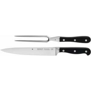 Set de sculptura WMF Top Class Plus 2 piese, fabricat in Germania, 1 cutit forjat, 1 furculita pentru carne, taietura de performanta, otel special cu lama