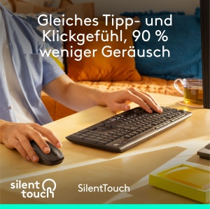 Set de tastatura si mouse wireless Logitech MK295 cu tehnologie SilentTouch, taste de comanda rapida, ghidare optica, receptor nano USB, conexiune wireless fara intarziere, aspect QWERTZ - Grafit, PC - Img 2