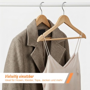 Set de Umerase din Lemn Relaxdays, 48 Umerase pentru Haine, H 22,5 x L 44,5 cm, NaturSilver - Img 8