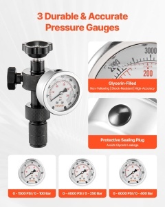 Set de umplere si testare cu azot VEVOR, 3 manometre (1500, 4000, 6000 PSI), 6 adaptoare - Img 4