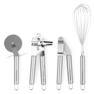 Set de unelte de bucatarie Russell Hobbs din otel inoxidabil RH00124, ton argintiu, include taietor de pizza, tel, presa de usturoi si deschizator de conserve/cutii, otel inoxidabil, 4 bucati - Img 1