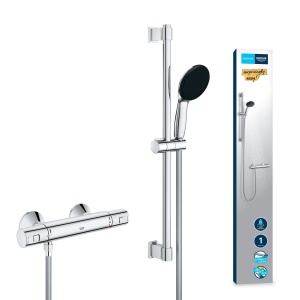 Set dus GROHE Precision Start cu termostat, crom, 3 tipuri de jet, 1.75m furtun