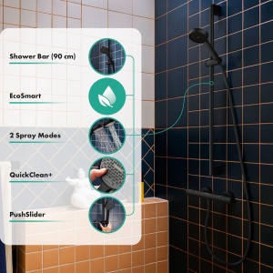 Set dus hansgrohe Activera Select S, mattschwarz, 2 tipuri de jeturi, 1.60 m furtun - Img 2