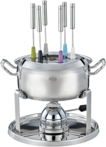 Set fondue ROSLE, 6 persoane, inox, 2L, 1000W, cu arzator pe gaz si accesorii
