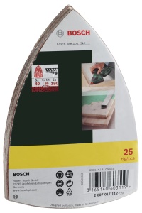 Set hartii abrazive Bosch 25 piese pentru lemn chit vopsea granulatie 4080120180 102x62 mm - Img 2