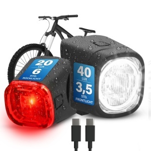 Set iluminare bicicleta FISCHER SQUARE, 90 Lumen, reincarcabil, IP44