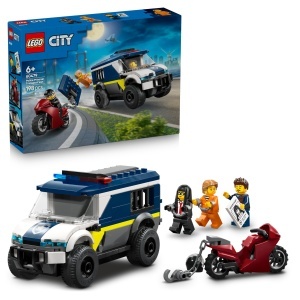 Set LEGO City Transporter de Puscariasi - 3 Minifiguri, Motocicleta, 198 Piese