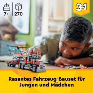 Set LEGO Creator 3in1 Camion Platforma cu Helicopter 270 piese, pentru copii 7 - Img 2