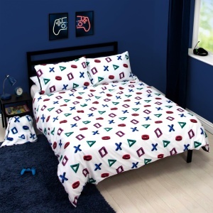 Set lenjerie de pat PlayStation, design abstract, wendbar, 200x200 cm, negru - Img 6