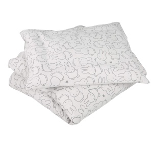 Set lenjerie pentru patut bebe roba Miffy 80x80 cm model iepuras gri - Img 4