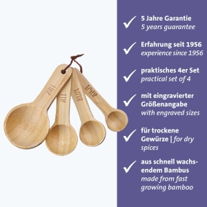 Set linguri masurare Westmark Woody 4 piese bambus pentru ingrediente uscate si condimente - Img 2