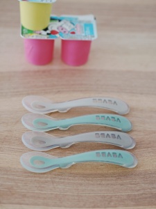 Set linguri silicon Beaba pentru bebelusi si copii 4 bucati gri si verde salvie ergonomic si igienic - Img 8
