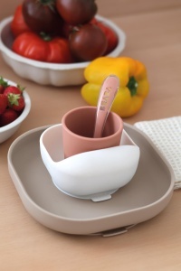 Set masa copii Beaba silicon 4 piese antialunecare rezistent la microunde Terracotta - Img 3