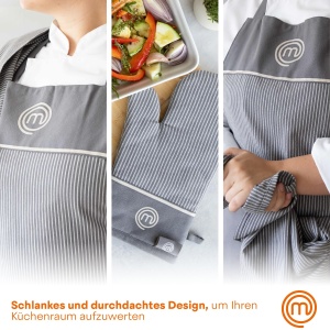 Set MasterChef de Prosoape de Bucatarie, Schita, Manusi de Cuptor, Gri, 100 Bumbac - Img 2