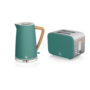 Set Mic Dejun Swan Nordic, Toaster 2 Feli, Fierbator 1,7L, 2200W, Verde