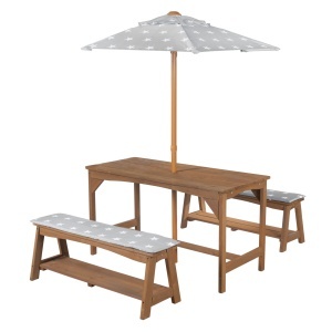 Set mobilier pentru copii roba Outdoor, 1 masa, 2 banci, cu umbrela, 4 locuri
