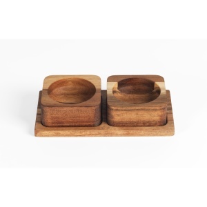 Set recipiente pentru condimente Salter Toronto, din lemn de salcam, 2 boluri cu suport, design inteligent - Img 6