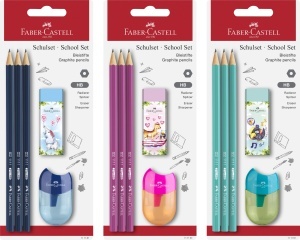 Set scolari Faber-Castell 5 piese cu 3 creioane HB, anspitzer si radiera