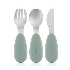 Set tacamuri copii Reer 3 piese inox si silicon design ergonomic verdeargintiu - Img 7