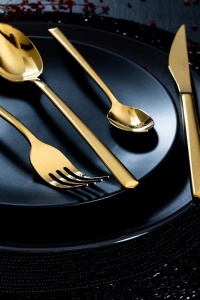 Set Tacamuri MONIX Verona Gold 24 piese, Otel inoxidabil 1810, Finisaj auriu - Img 3