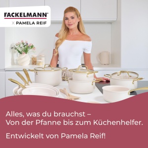 Set tigai Fackelmann x Pamela Reif 3 piese 20-24-28 cm aluminiu reciclat invelis ceramic Pastel-Bej - Img 9