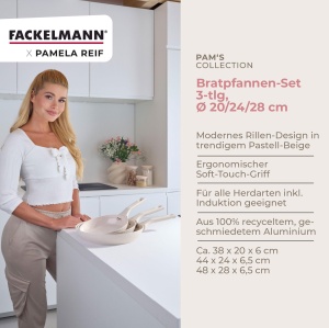 Set tigai Fackelmann x Pamela Reif 3 piese O 20-24-28 cm aluminiu reciclat bej pastel acoperire ceramica fara PFAS - Img 3
