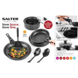 Set tigai si oale Salter Clip Cook 14 piese antiaderente compatibile inductie manere detasabile - Img 5