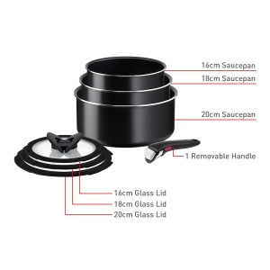 Set tigai Tefal Ingenio Easy Cook Clean L1599602 7 piese negru cu maner detasabil antiaderent - Img 2