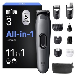 Set trimmer multifunctional Braun AIO3565, 11-in-1, 50 min autonomie, 14 lungimi, gri