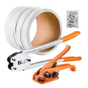 Set Umreifare VEVOR 4 piese, Dispozitiv manual, Banda PET 100 m, 100 clipsuri metalice