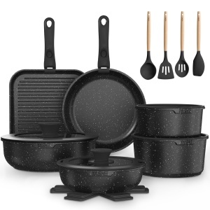 Set vase si tigai YASHE 21 piese antiaderente compatibile inductie design compact