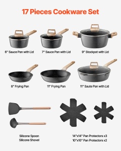 Set vase VEVOR 17 piese antiaderent pentru plite inductie culoare neagra - Img 2