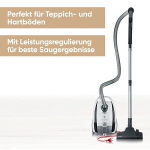 SEVERIN Aspirator S POWER snowlight, aspirator compact pentru covoare si pardoseli dure, aspirator silentios cu sac, 750 W, raza de actiune 8 m, alb, gri, BC 7035 - Img 2