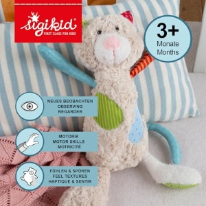 SIGIKID 42842 Jucarie moale pisica patchwork Jucarie de plus draguta pentru joaca si imbratisare din amestec de materiale moi pentru bebelusi si copii, baieti si fete de la 0 luni la 8 ani Multicolor/Pisica 30 cm - Img 2
